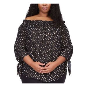 MICHAEL MICHAEL KORS Womens Black Tie Cuffs Curved Hem Pullover Top M